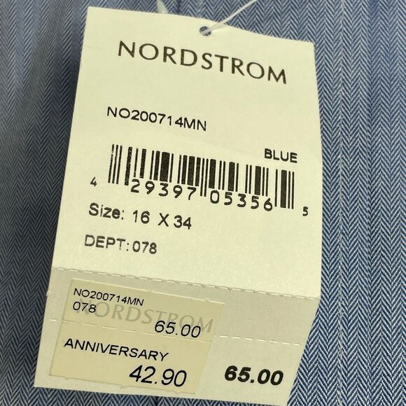 NORDSTROM Men's Long Sleeve Button Up Dress Shirt Smartcare Wrinkle Free 16 x 24 - Picture 7 of 9